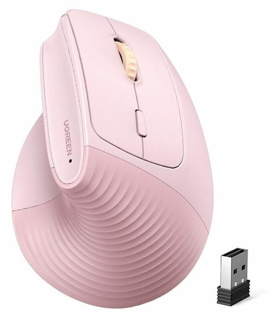UGREEN Ergonomiczna pionowa mysz bezprzewodowa 57° - różowa Zdjęcie produktu 