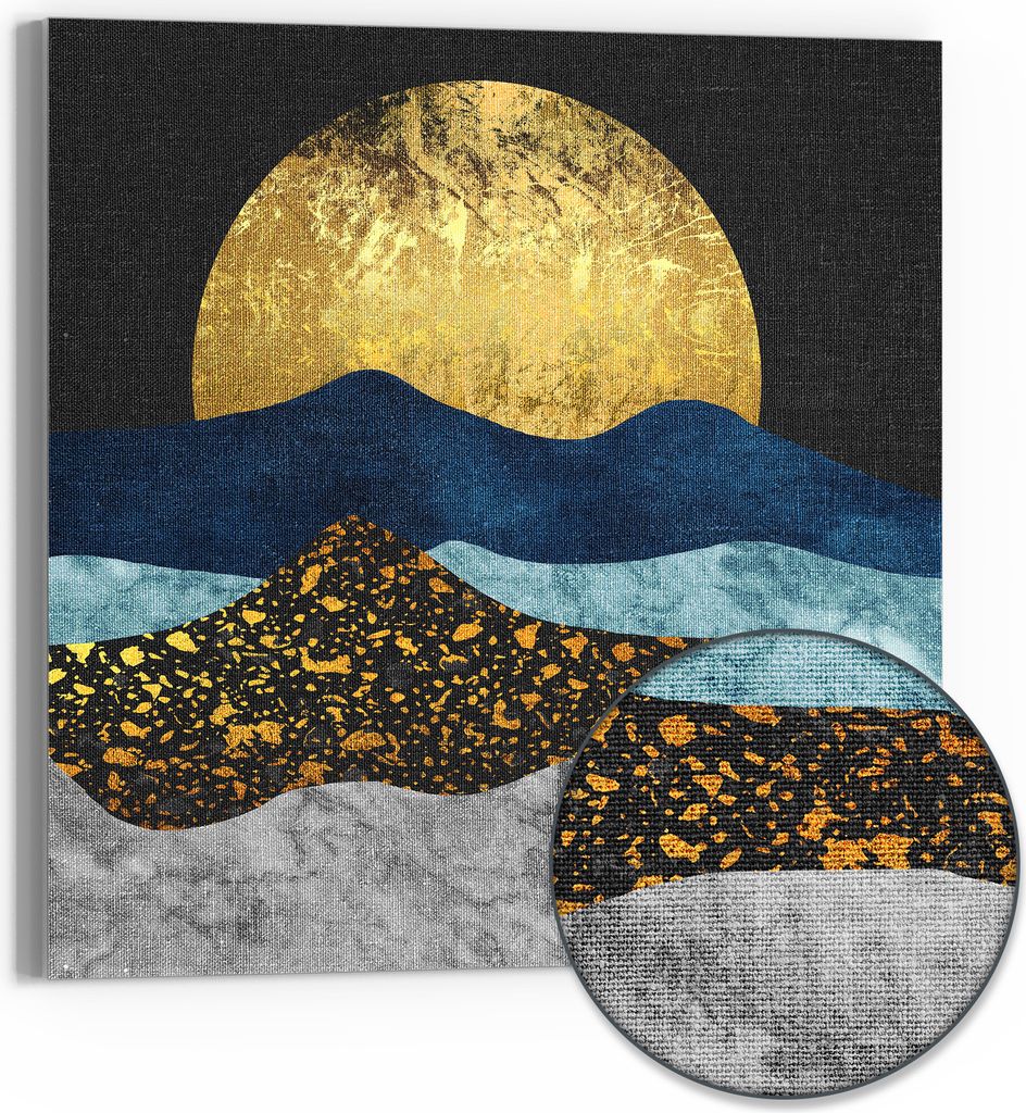 DEQORI Hybrid Leinwand Bild 30x30 cm 'Goldene Mondnacht' Wandbild Glas flach modern