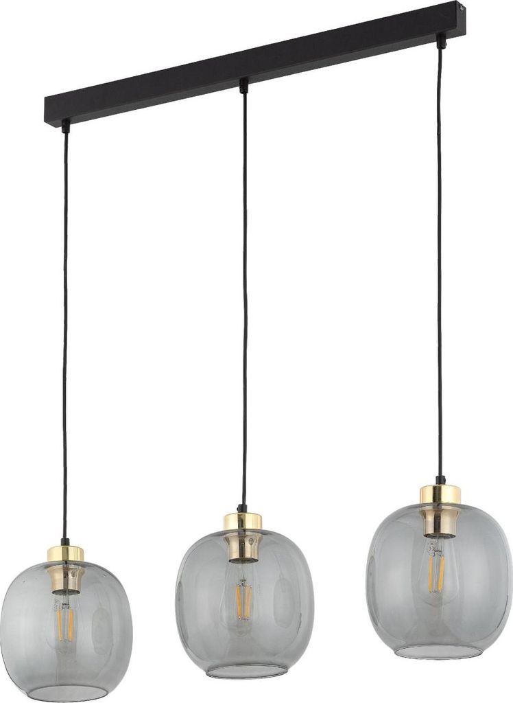 Hängelampe Metall Rauchglas H: max. 100 cm Schwarz Graphit E27 3-flammig länglich Modern Pendelleuchte