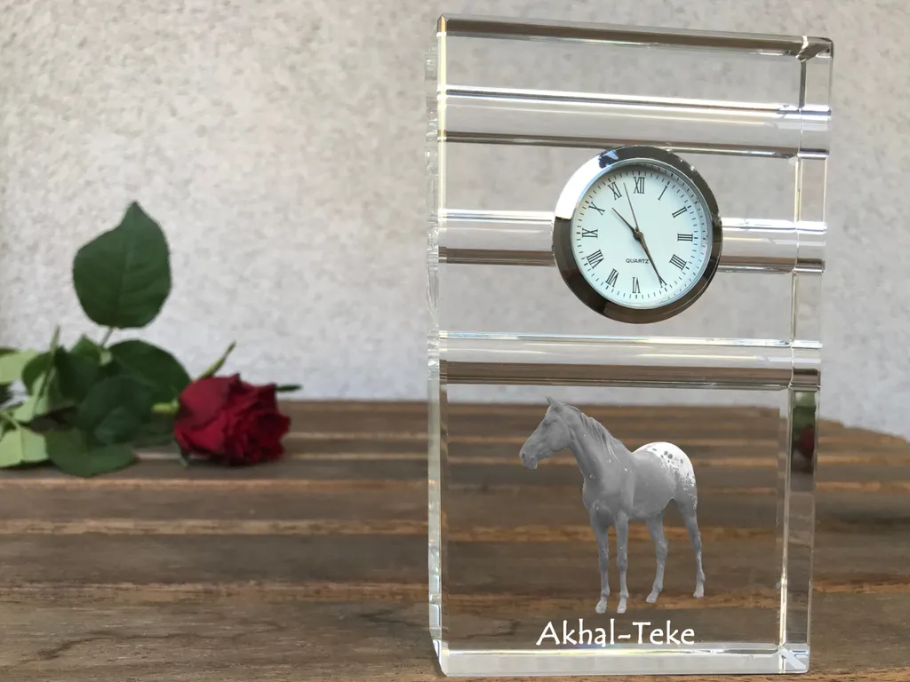 Horloge personnalisée de bureau en verre décorée d'un cheval cristal - 2