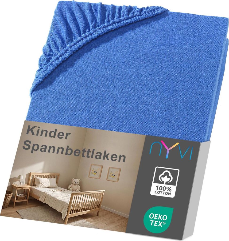 NYVI Kinder Spannbettlaken Junior 70x140 cm royalblau für Kinderbettmatratzen bis 12cm Höhe - Weich & Anschmiegsam, Rundumgummizug, Bügelfrei