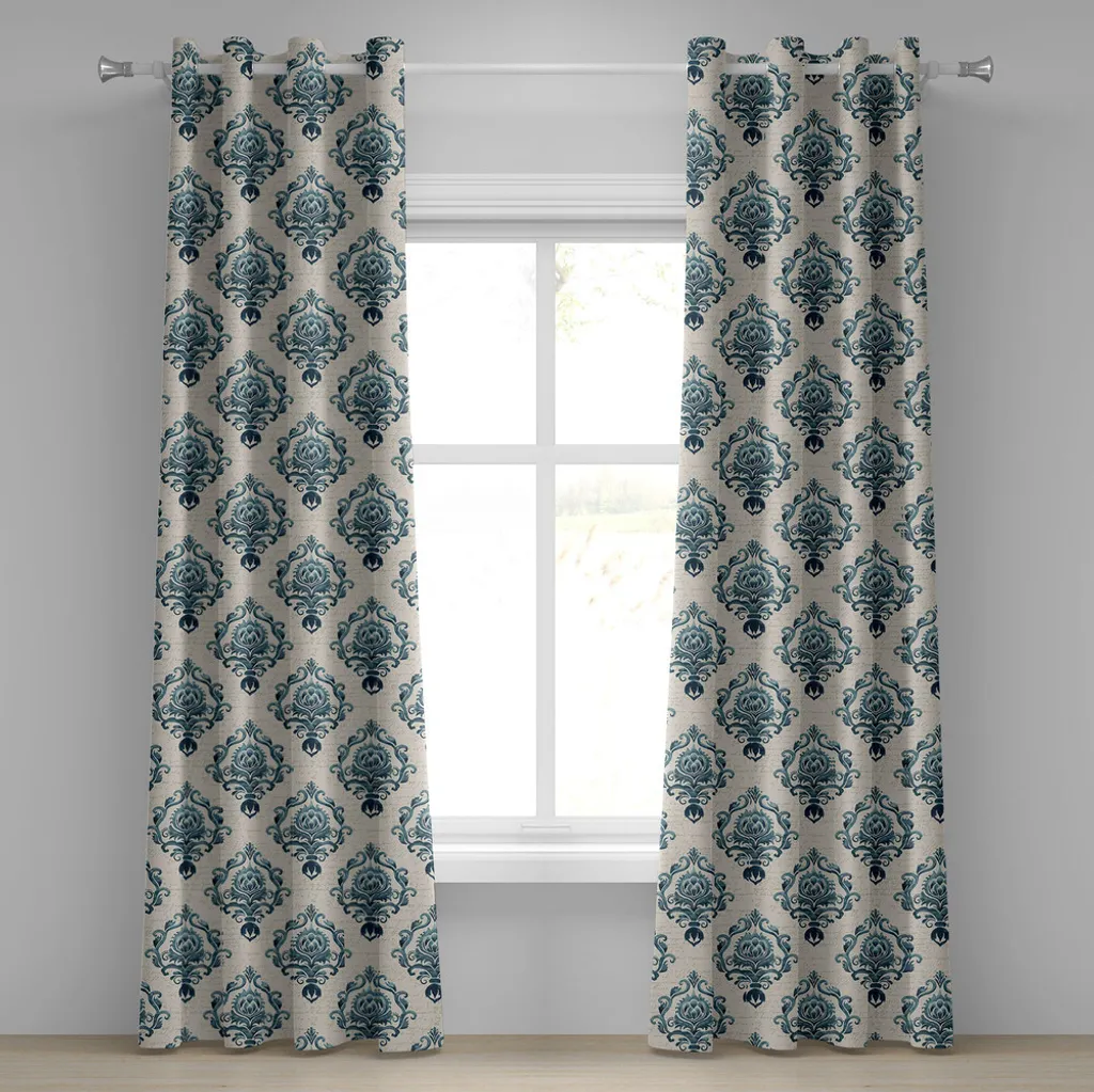 Tenda Damascata ABAKUHAUS 280x175 cm: Eleganza Barocca Petrolio