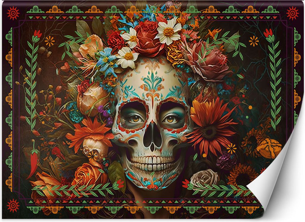 Vlies fototapete Bunter Totenkopf mit Blumen 100x70 cm Feeby Bunt inkl. Kleber einfache Montage