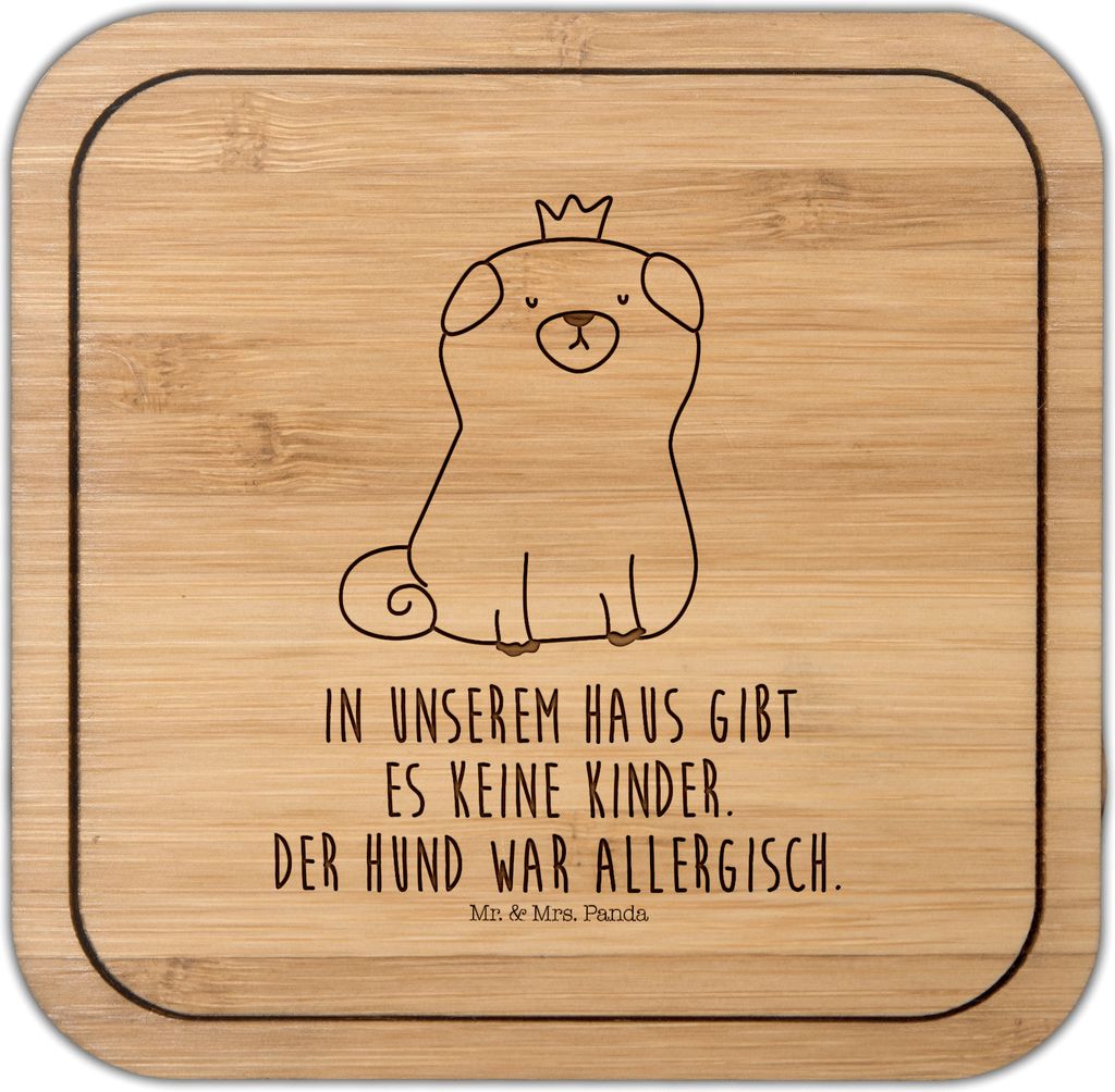 Mr. & Mrs. Panda Tischuntersetzer Mops Krone - Transparent - Geschenk, Königlich, kork untersetzer, Haha, Hund, Lustig, Coaster, Haustier, König,...