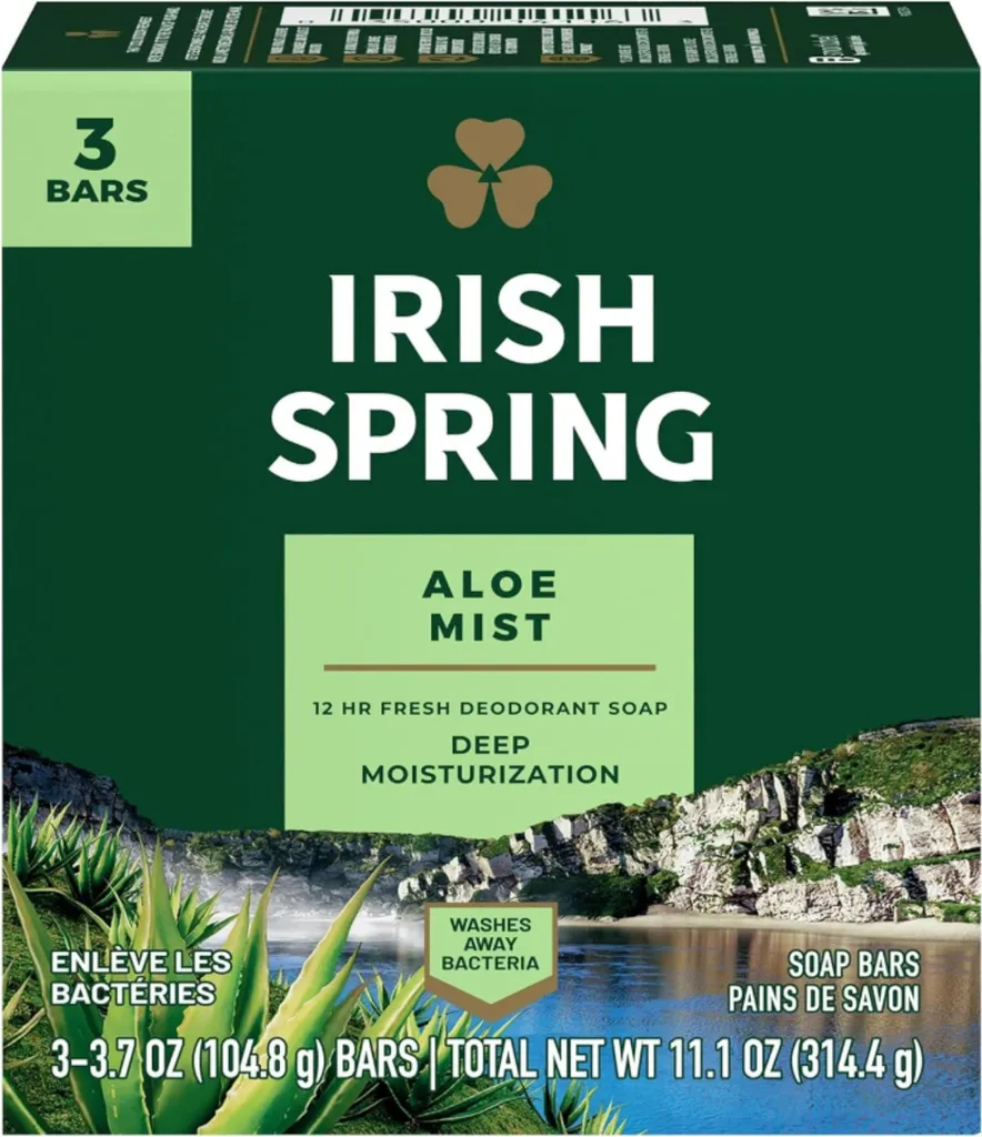 Pain de savon Irish Spring Aloe Vera hydratant, lot de 3 pièces de 104g