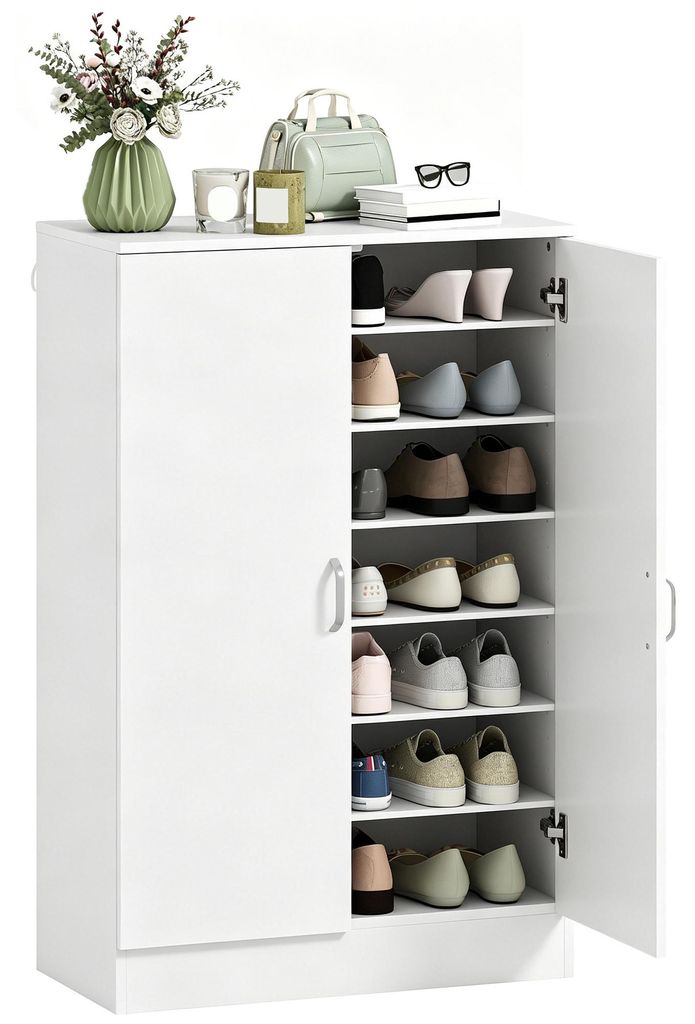 HOMCOM Schuhschrank mit Soft-Close-Tür, verstellbare Regale, für 21 Paare, Weiß