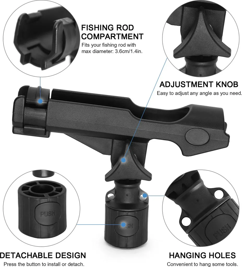 Support de canne à pêche orientable pour rail de kayak polyvalent - 5