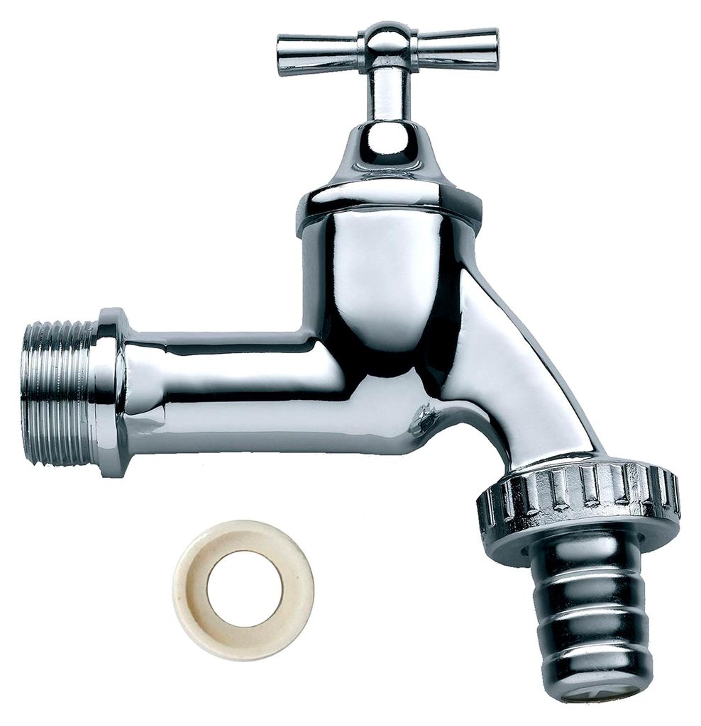 Absperrhahn Wasserhahn Chrom 3/4", inkl. Teflonband für Regentonnen oder Regenwassertanks
