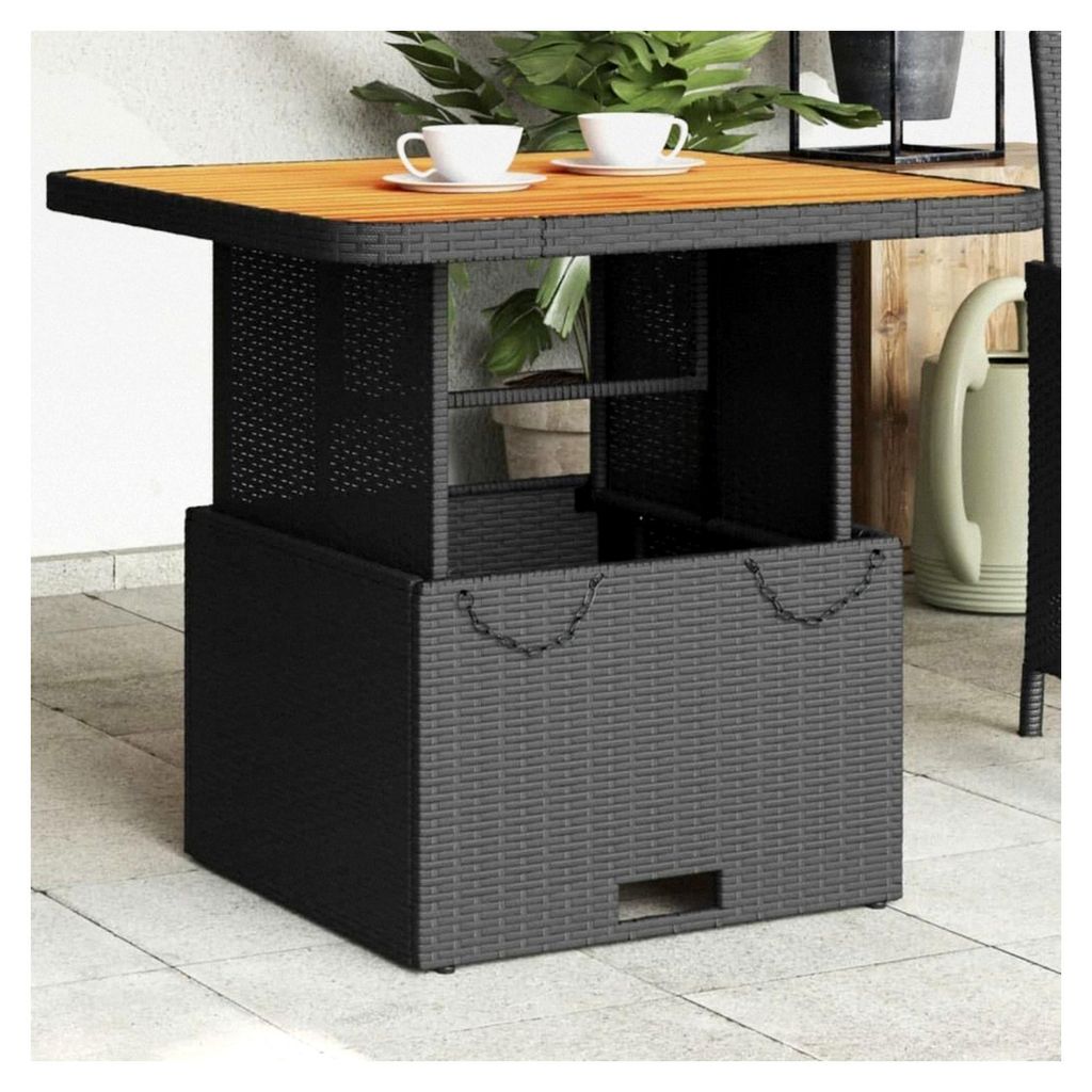 Gartentisch Schwarz 80x80x71 cm aus Poly Rattan und Akazienholz