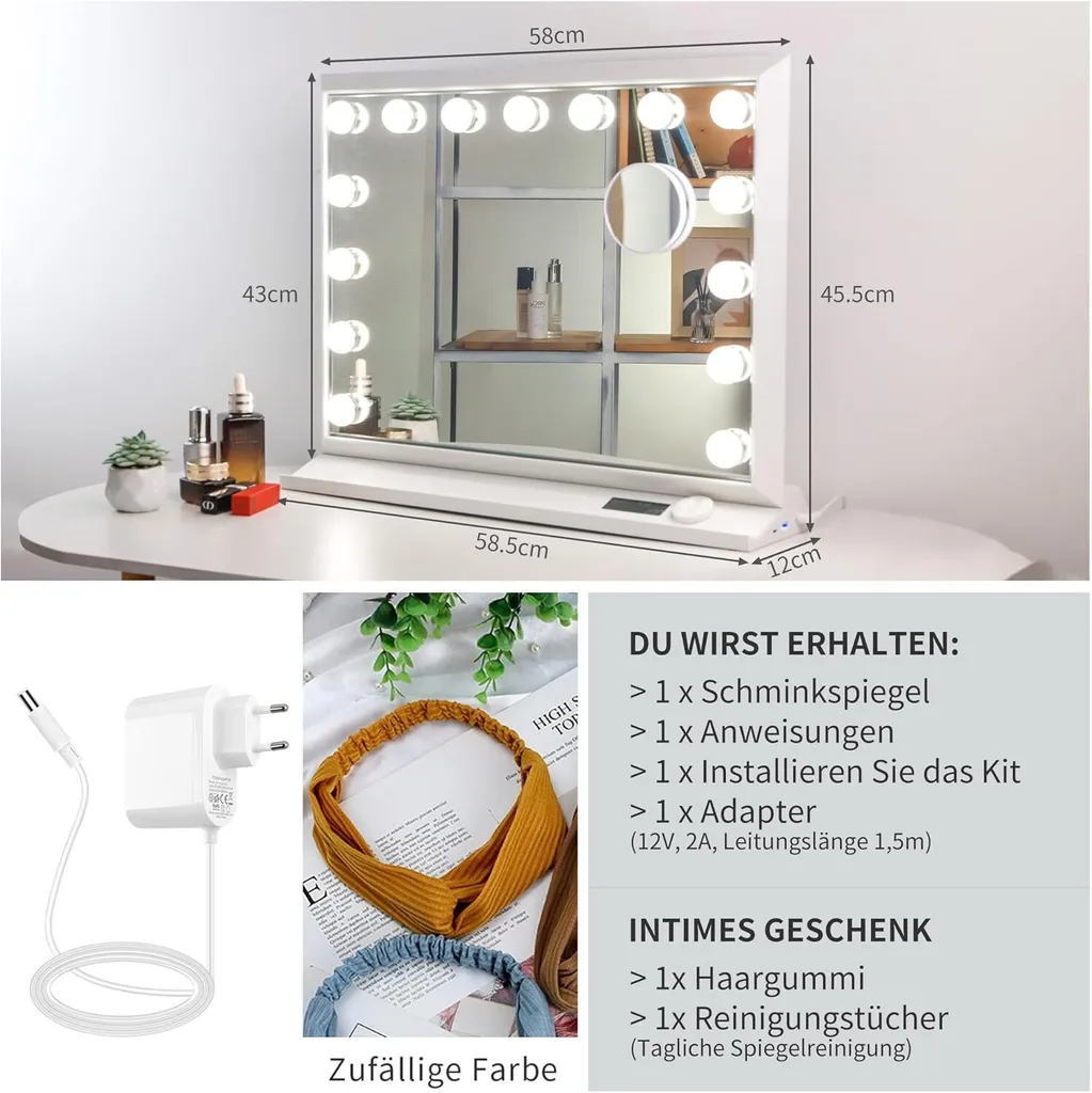 Miroir Tactile 15 Lampes LED à Intensité Variable avec Écran et Port USB - 5