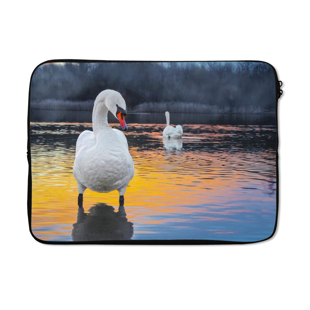 MuchoWow Laptop Hülle 13 Zoll Schwan - Vogel - Sonnenuntergang - Wasser Laptoptasche - Laptophülle - Sleeve - Rundumschutz