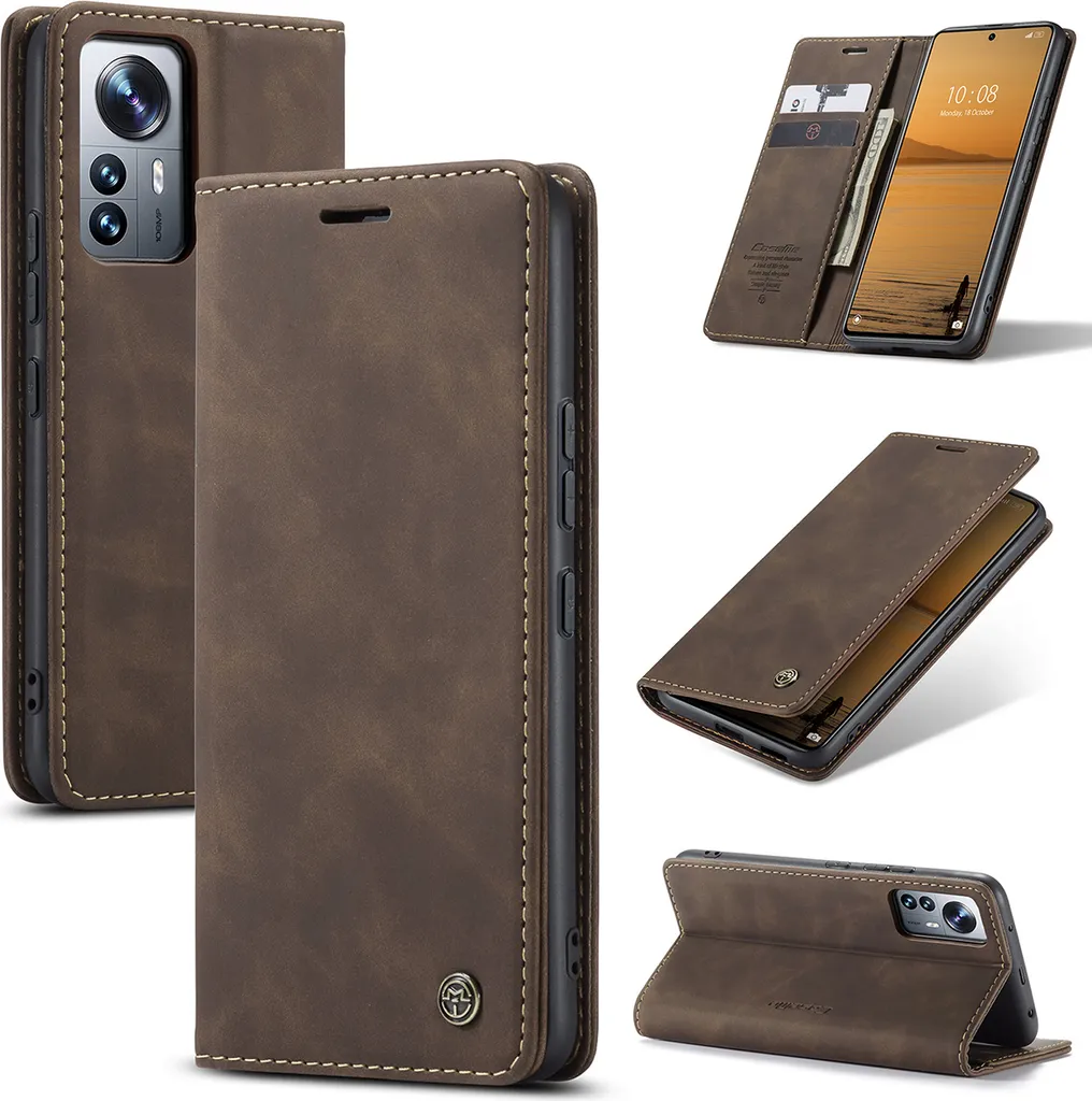 Cover Xiaomi 12 Lite Business Style - Custodia Wallet Finto Cuoio Caffè