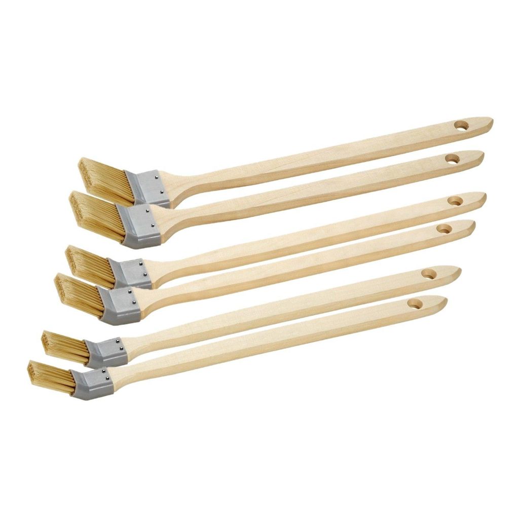 Eckenpinsel Set 6 teilig Heizkörperpinsel Pinselset mit 2x 25 mm + 2x 35 mm + 2x 50 mm Breite für schwer zugängliche Stellen mit langem Holzgriff