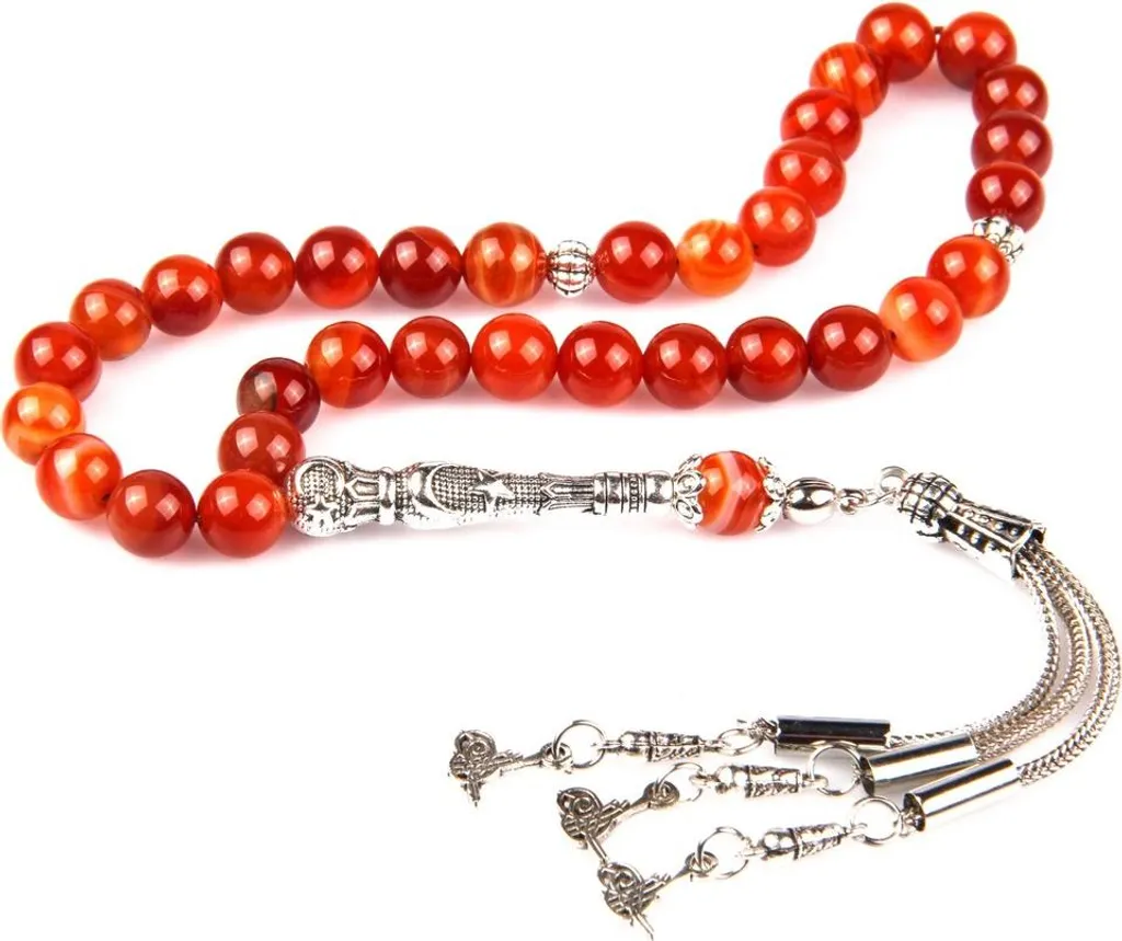 Tesbih en pierre naturelle d'agate avec finitions en argent 8 mm noir