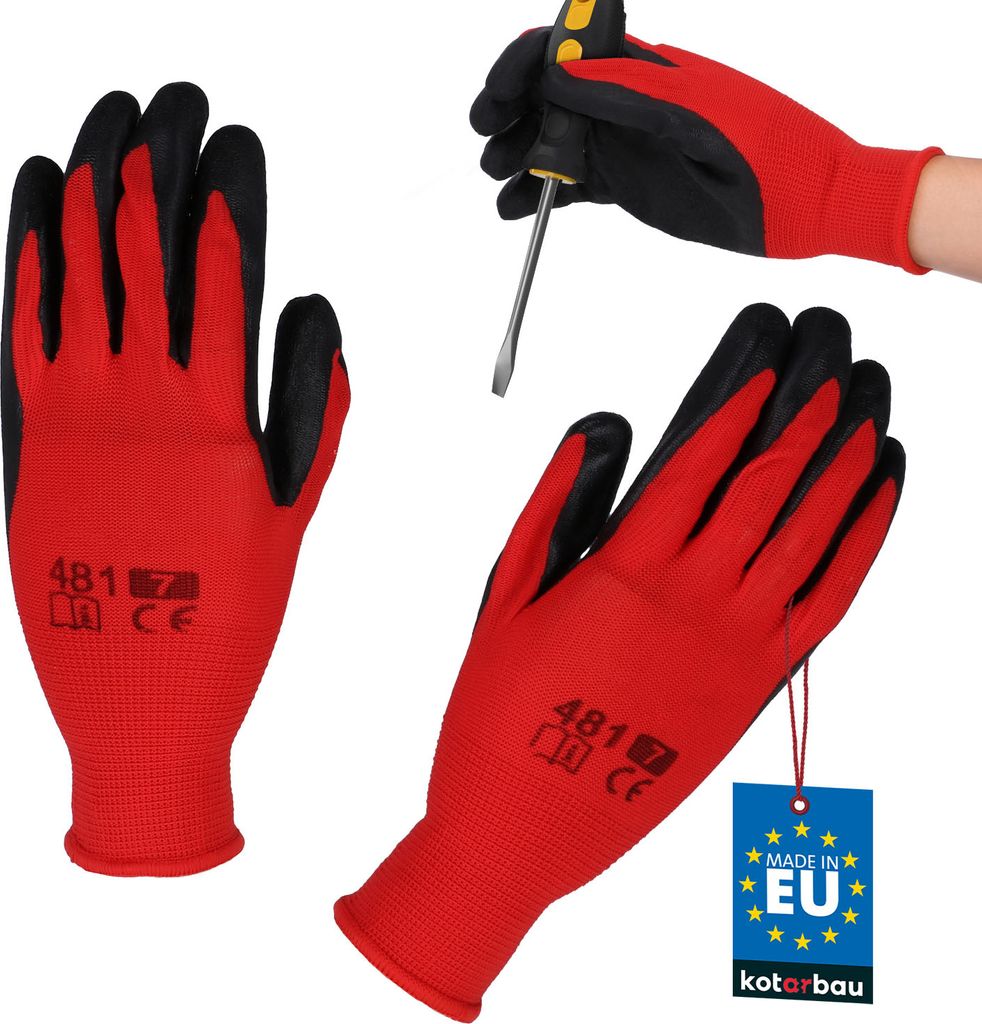 KOTARBAU Handschuhe Arbeitshandschuhe Anti-Rutsch Latex beschichtete Arbeitshandschuhe Größe 7 Red Herren Werkstatt Zubehör Winter Gartenhands...