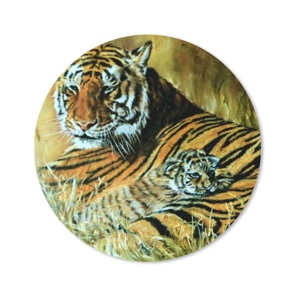MuchoWow Mauspad Mousepad Ölgemälde Tiger und ihr Junges 20x20 cm - Mousepads - Maus Mat - Pad - Mausunterlage - Schreibtischmatte