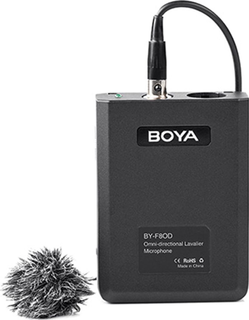 Boya BY-F8OD Lavaliermikrofon mit Kugelcharakteristik Metallkonstruktion Batterie AA Popschutz