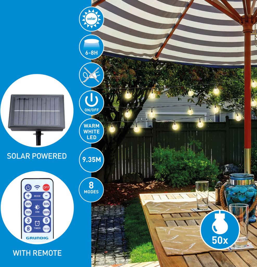 Grundig Solar Power Light String - 9 M - 50 lampek z Zdjęcie produktu 8