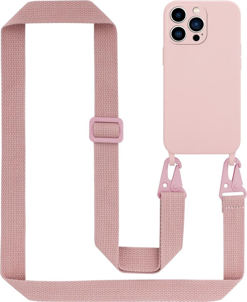 Cadorabo Schutzhülle für Apple iPhone 14 PRO MAX Hülle in Rosa Handykette Etui längenverstellbar Kordel Band
