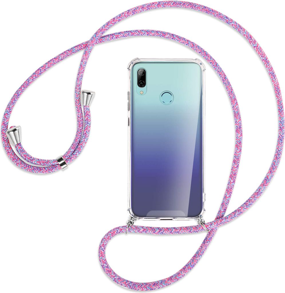 Handykette Backcover-Schutzhülle mit Band (Metall silberfarben) für Huawei P Smart 2019 / Honor 10 Lite - lila/rosa/blau