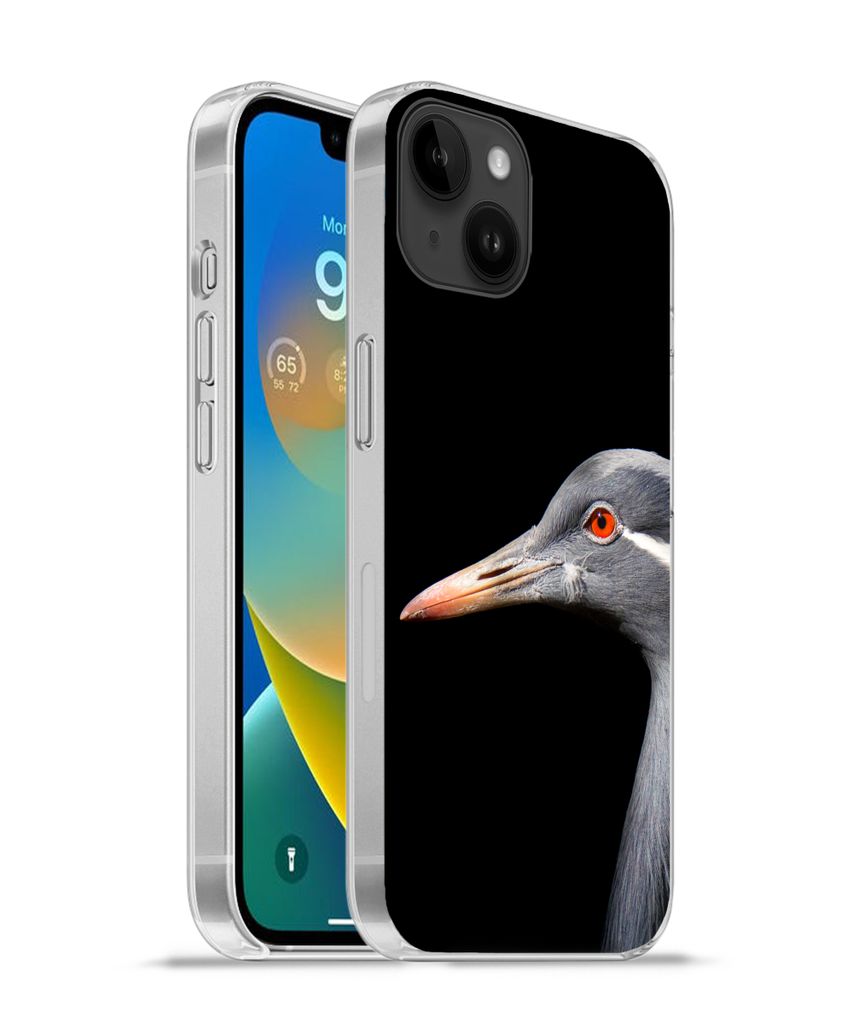 MuchoWow Handyhülle Schutzhülle Hülle für Apple iPhone 14 Plus - Soft case Kraniche auf schwarzem Hintergrund Silikon Softcase Handy Hülle