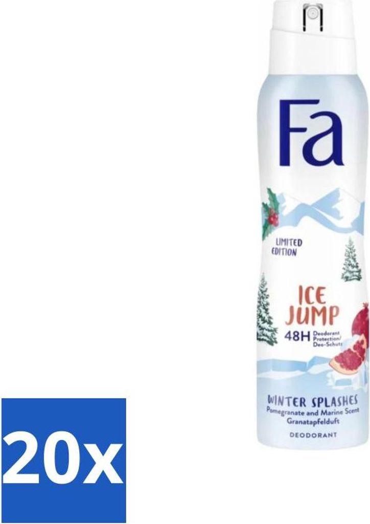 Fa - Deodorant Spray - Winter Splashes Ice Jump - Cool - 48 Stunden Schutz - 150 ml - Vorteilspack - 20 Stücke