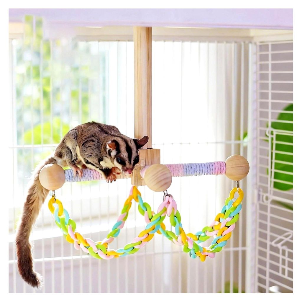 Hamsterschaukel | Interaktives Holzspielzeug für Kleintiere - Bewegungsspielzeug für Nymphensittiche | Für Frettchen, Hamster, Meerschweinchen, ...