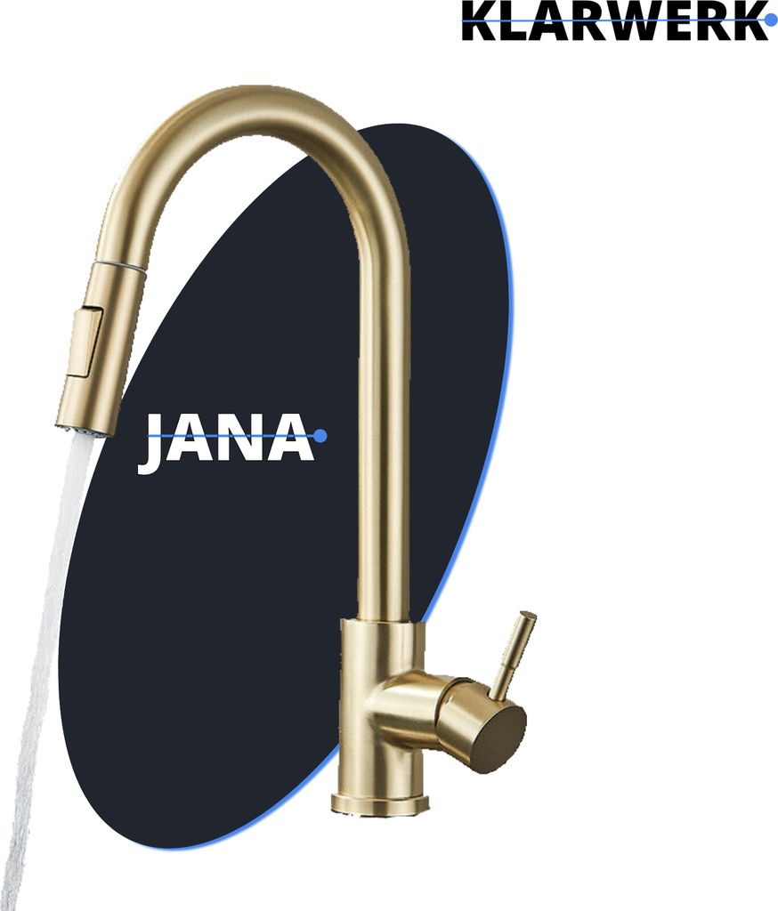 JANA | Premium Edelstahl ausziehbare Küchenarmatur Gold Produktbild 