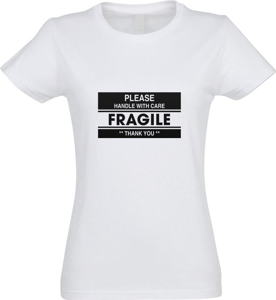 Kiwistar - T-Shirt tailliert - Damen - Weiss - Fragile - Please Handle - mit Motiv Bedruckt - Funshirt Design - Sport - Freizeit - Damen - S