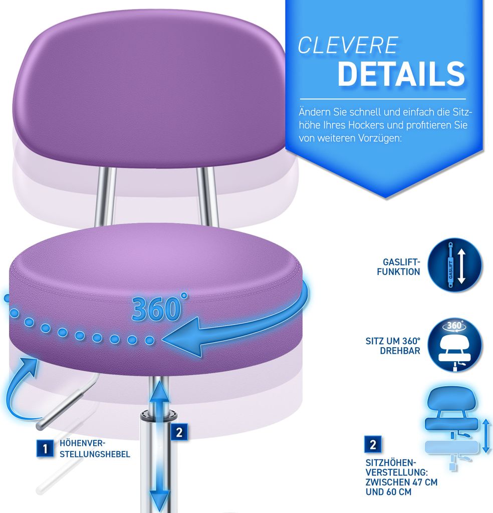 TRESKO Roller Stool Purple s opierkou Pracovná stolička Obrázok produktu 5