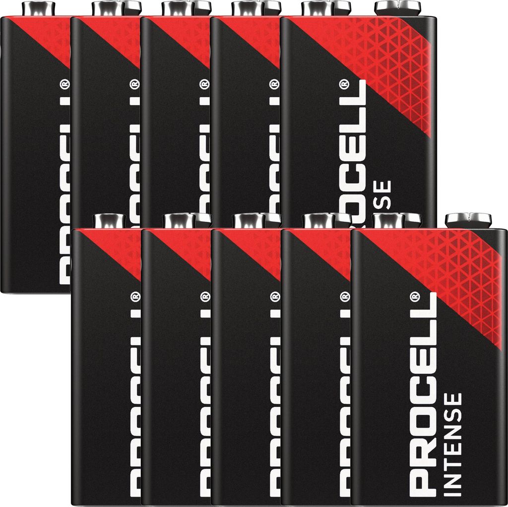 10 Stück Duracell Procell Intense 9V, 6LR61 im Karton, für energieintensive Geräte