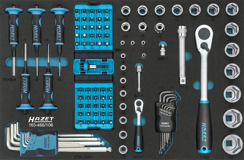 Hazet 163-466/106 Tool kit Foam padding 106-piece
