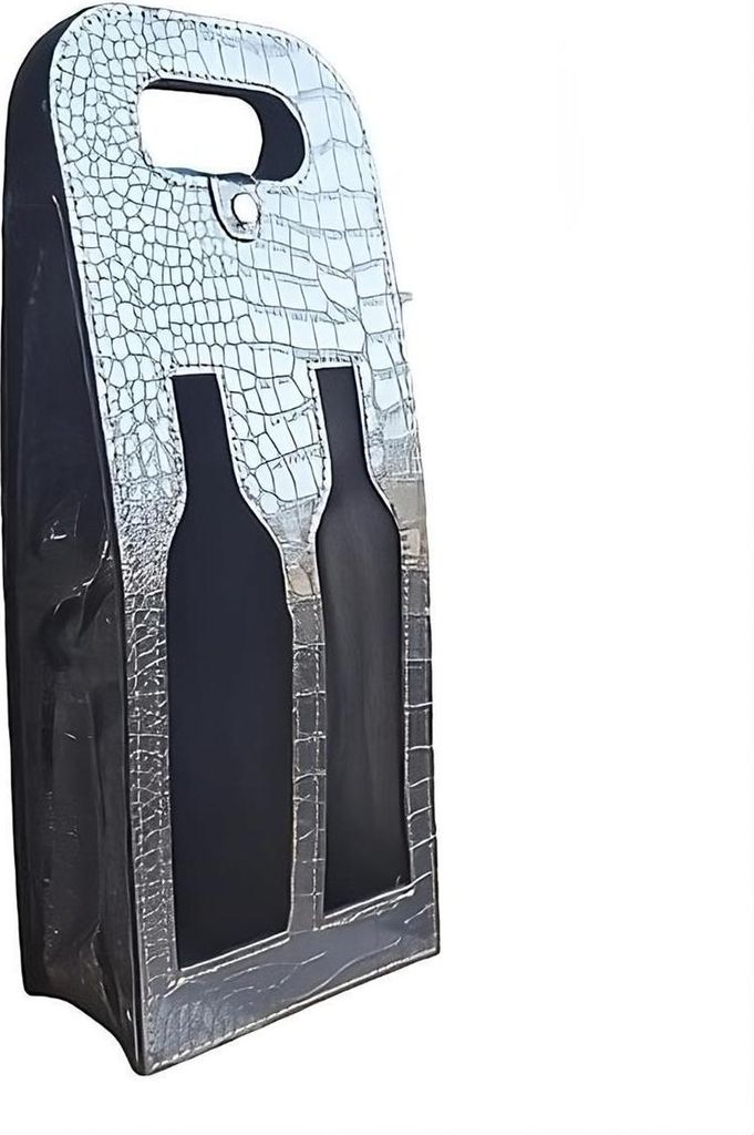 Geschenktasche aus Kunstleder mit Doppel-Ausschnitt Schwarz | Weintasche mit Ausschnitt für zwei Weinflaschen | wiederverwendbare Geschenktüte | ...