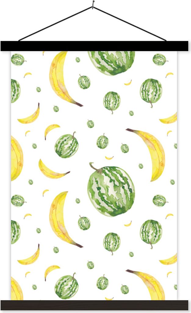 MuchoWow Textilposter Bananen - Melonen - Schablonen 40x60 cm mit schwarzem Rahmen - Wanddekorationen
