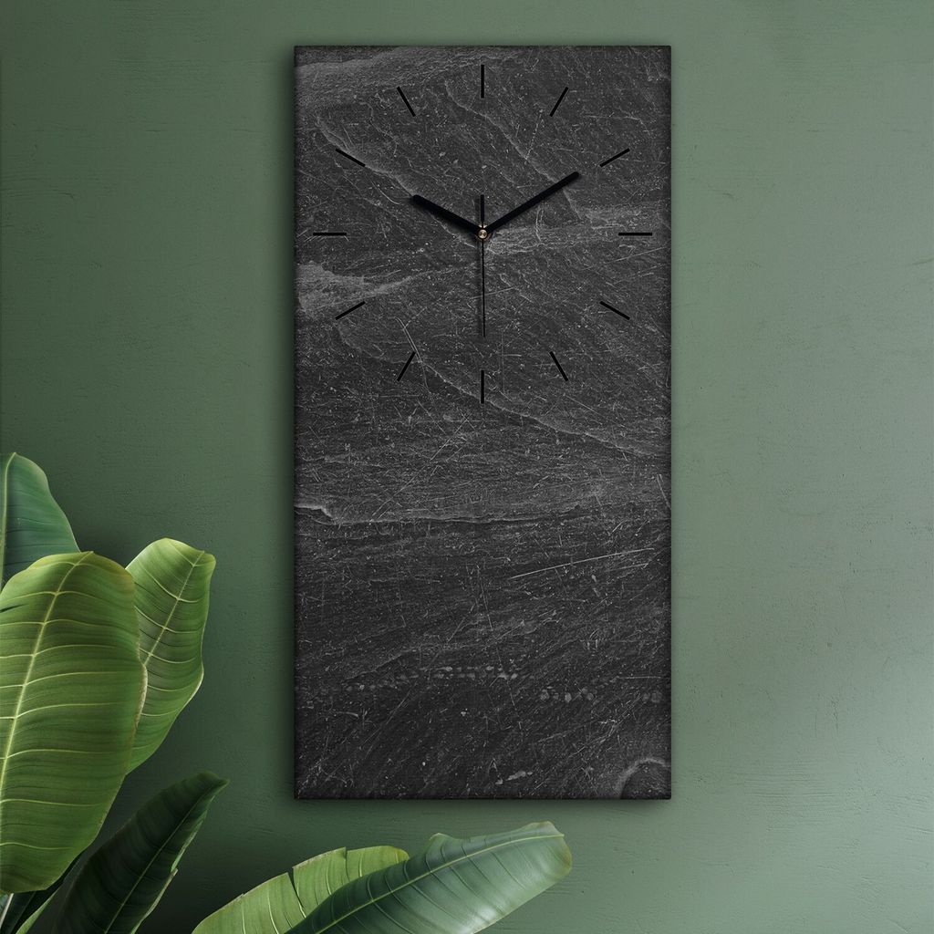 Wohnzimmer Leinwand Uhr Geräuschlos Küche 30x60 Schwarzer Stein, Marmor, Motive, Textur, schwarze Zeiger