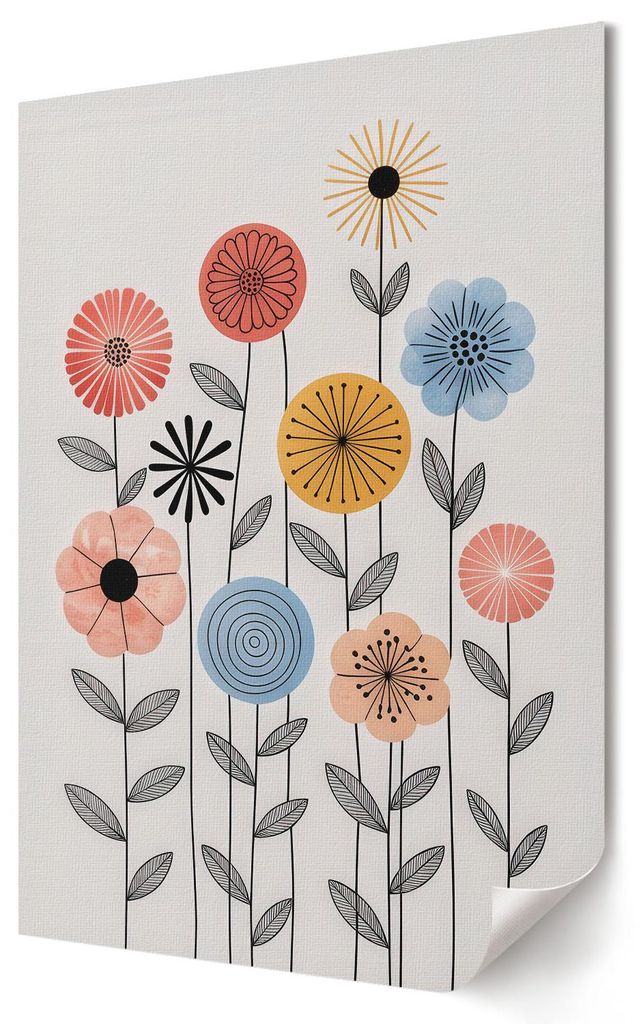Blumenmuster- Kunstdruck A4 - Boho, kindlich, romantisch- Wandbild für Wohnzimmer Schlafzimmer & Flur, Modernes Poster Wanddeko, Ungerahmt