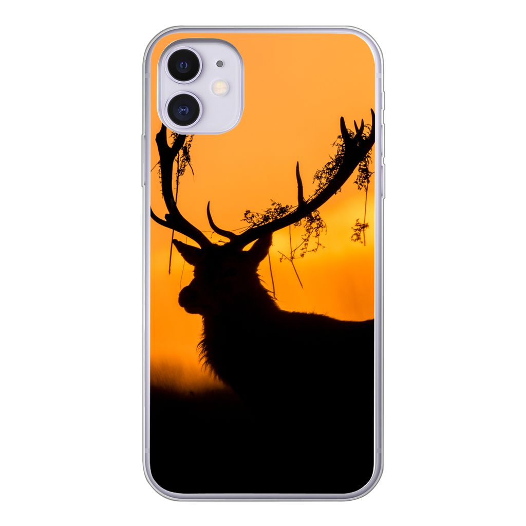 MuchoWow Handyhülle Schutzhülle Hülle für iPhone 11 Hirsch - Orange - Scherenschnitt - Tiere - Natur Silikon Softcase Handy Hülle - Handytasche