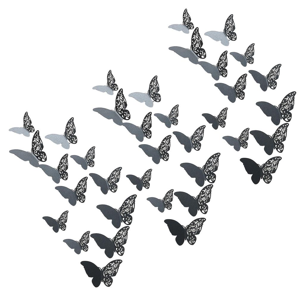 36 Stück 3D-Schmetterlings-Wanddekoration, hohle Flügel aus Papier, Schmetterlingsform-Aufkleber für Zuhause, Büro, Wohnzimmer, Schlafzimmer, W...