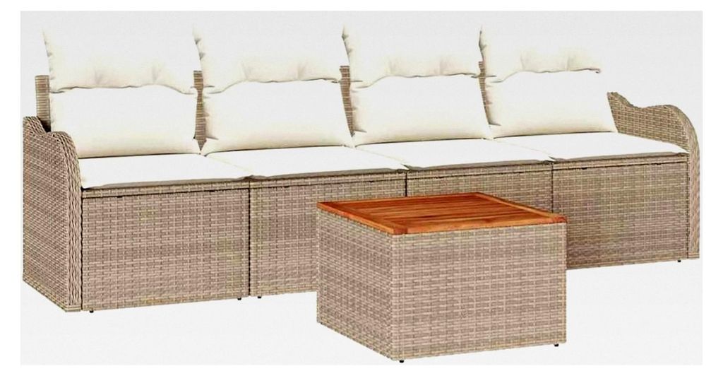 Garten-Sofa-Set Beige Rattan für 4 Personen Terrasse/Balkon