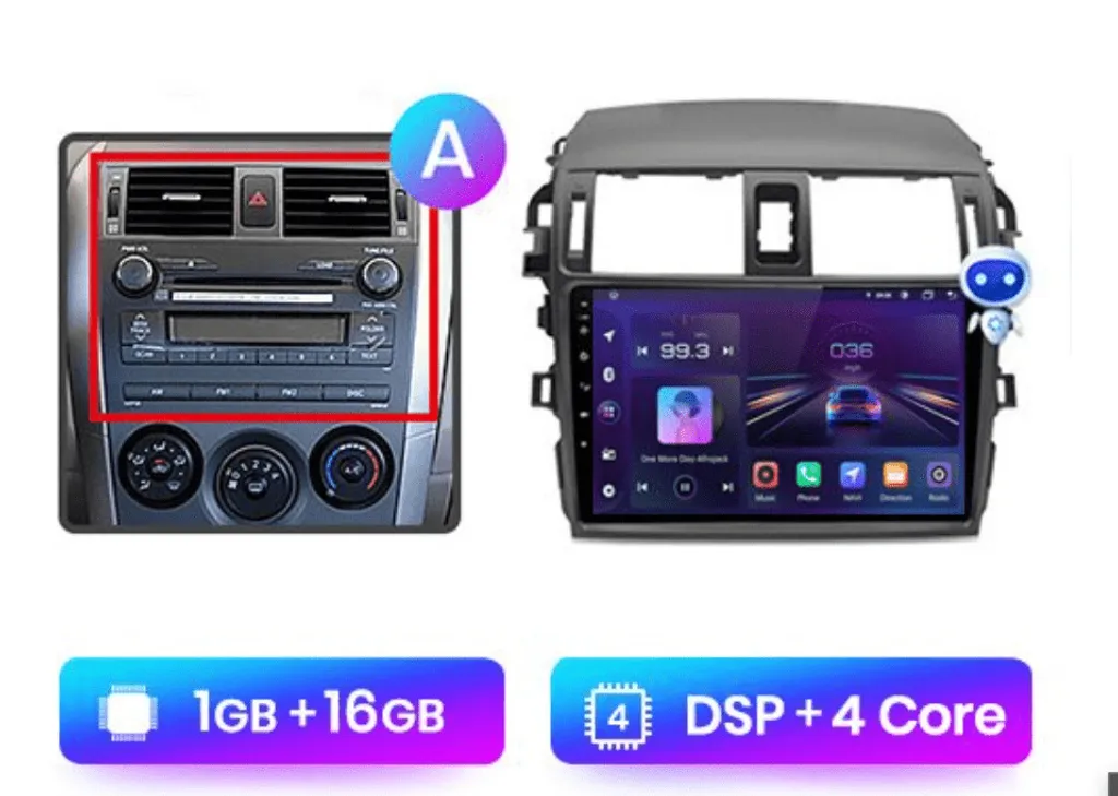Autoradio Toyota Corolla E140 E150 Android : GPS et Bluetooth Sans Fil - 2