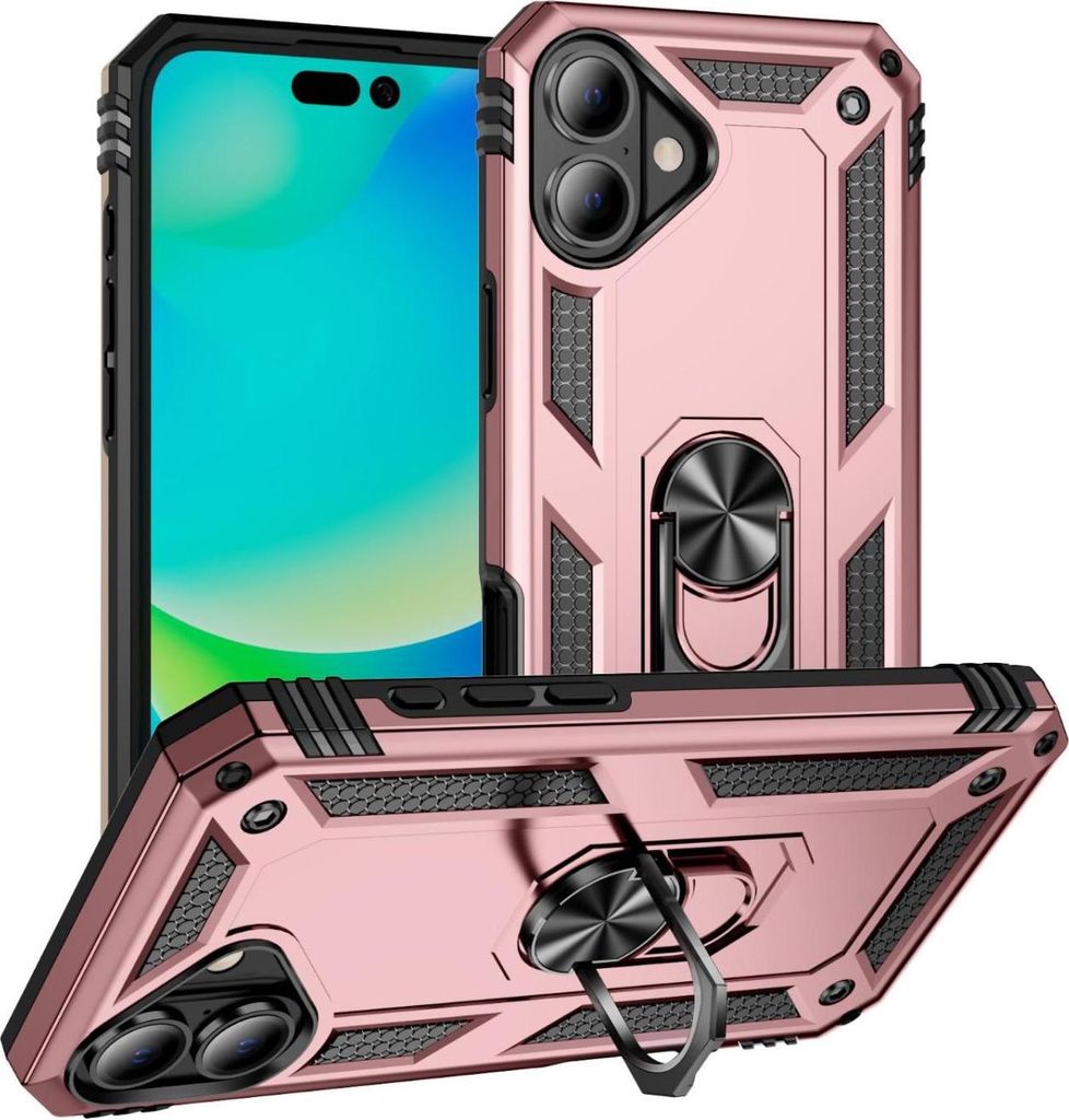 Mobigear Armor Ring iPhone 17 Hülle Hardcase Backcover Stoßfest mit Ringhalter - Roségold