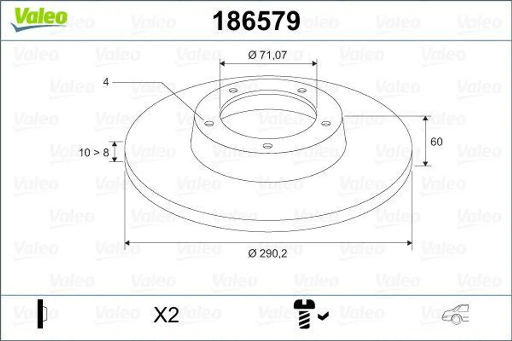 Disque de frein 4246L7 Valeo 186579 haute durabilité Peugeot 406