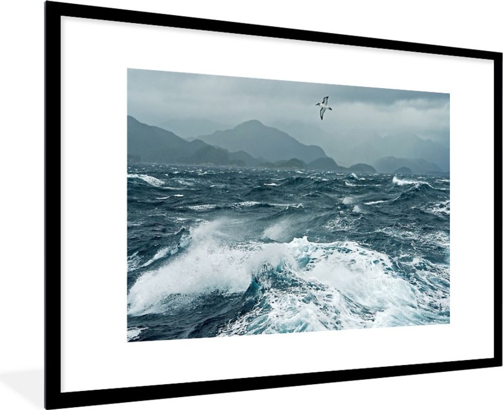 MuchoWow Gerahmtes Poster Meer - Vogel - Golf 90x60 cm - Poster mit Schwarzem Bilderrahmen Wandposter Rahmen Foto Bilder - Wanddekoration - Fotos