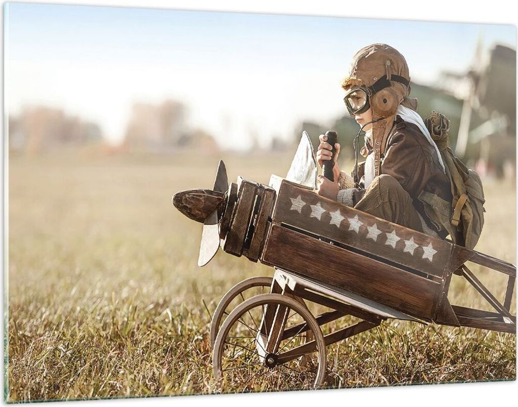 Bilder auf glas - Einteilig - Kindheit Flugzeug Spielzeug - 120x80cm - Glasbilder - Wandbilder - Bilder - Wanddekoration aus Glas - Glas Bilder - W...