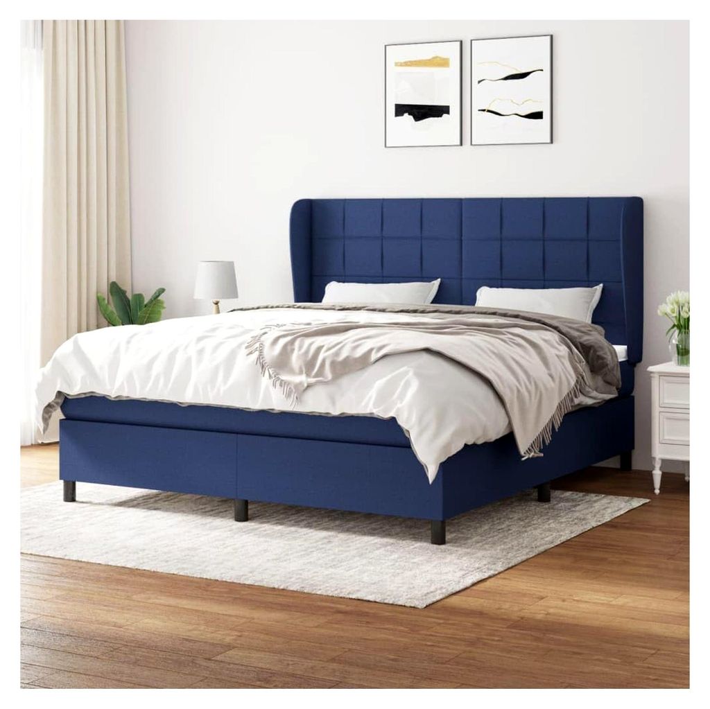 Lattenrost mit Matratze, blau, 160 x 200 cm, Stoff, Plattformbett, mit Lattenhalter, einfache Montage, für Schlafzimmer, Erwachsene