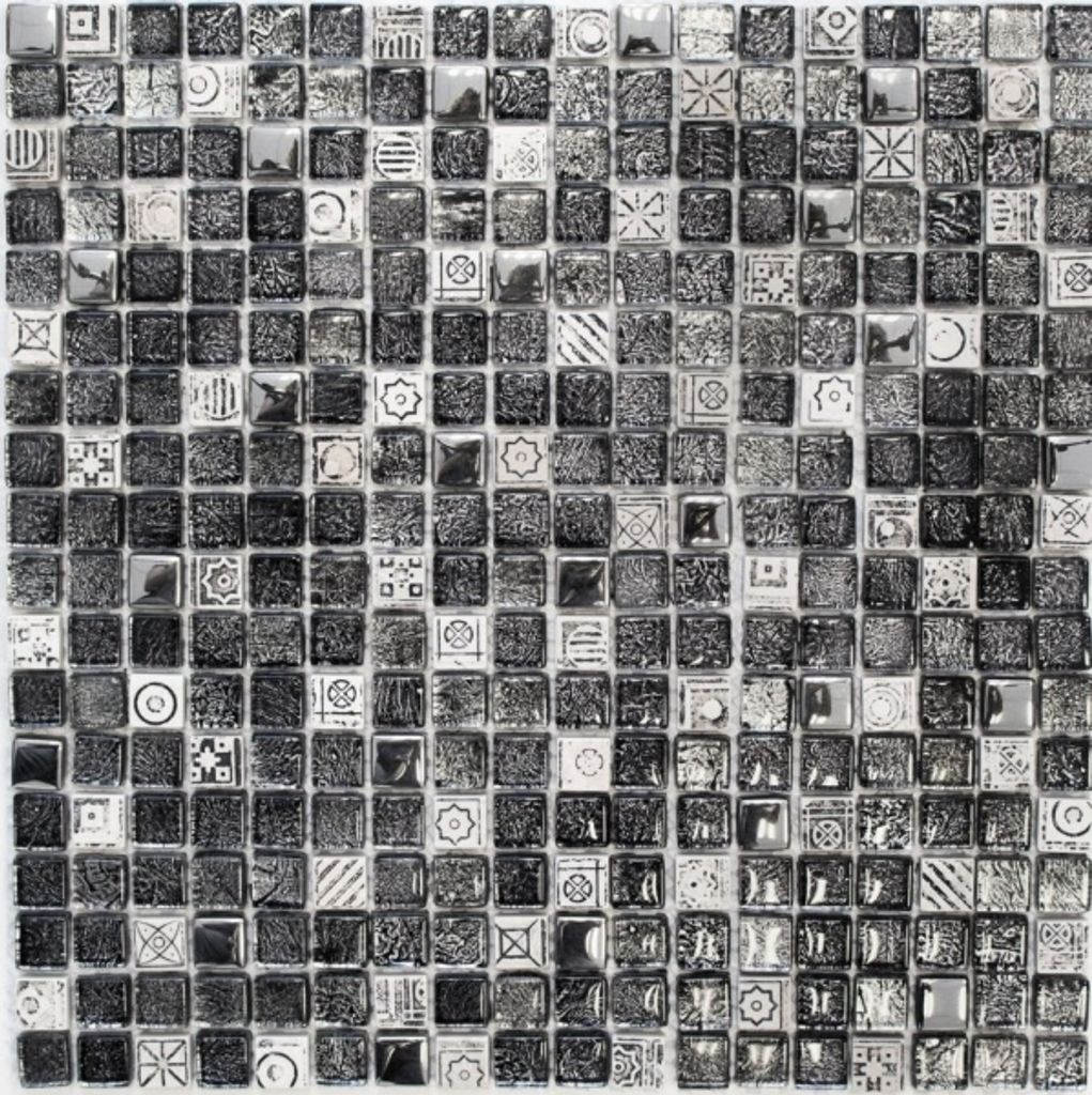 Mosaikfliese Transluzent weiß silber schwarz Glasmosaik Crystal Stein weiß silber schwarz Struktur MOS92-Z02EU