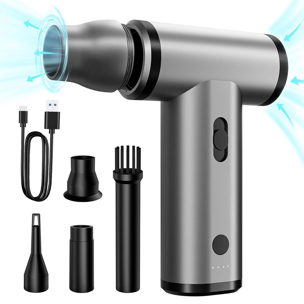 elektrische Staubgebläse, Handgehaltenes Druckluftspray, All-in-One-Funktion zum Blasen und Pumpen, PC Reinigungsset und Typ-C-Schnellladung