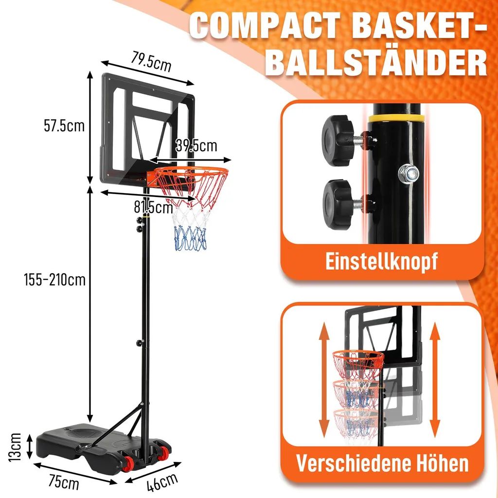 Panier de basket mobile avec support ajustable pour jardin et cour
