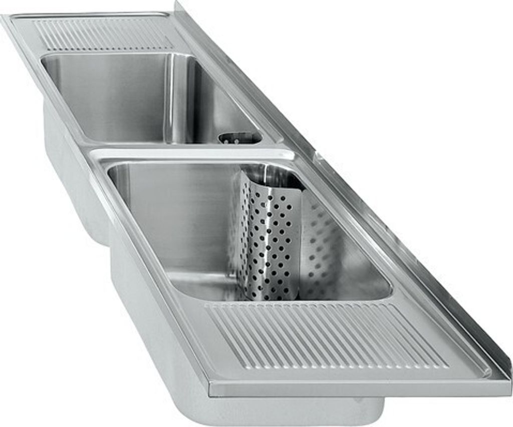 KWC Mehrzweckbecken mit Standrohrventil 1 1/2 und Eckschutzblech aus Edelstahl, Variante:zwei Becken. zwei Abtropfflächen