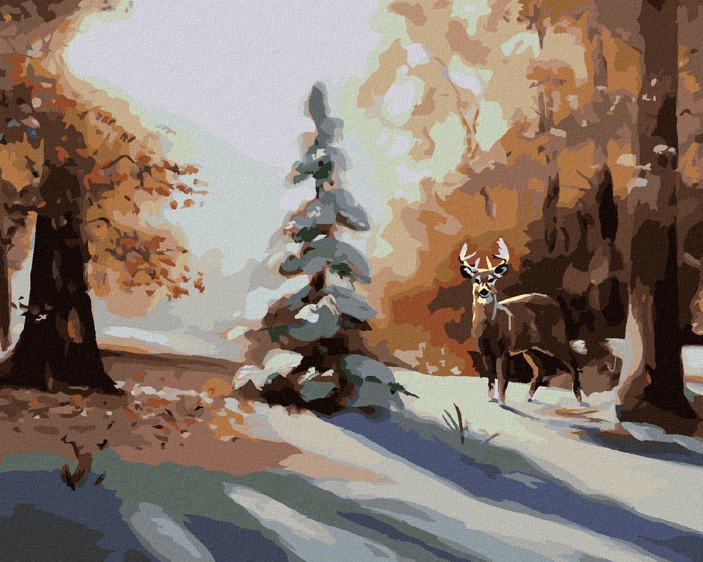 Zuty - Malen nach Zahlen - HIRSCH AM SCHNEEBEDECKTEN BAUM (D. RUSTY RUST), 40x50 cm, mit Keilrahmen (bereits gespannt)